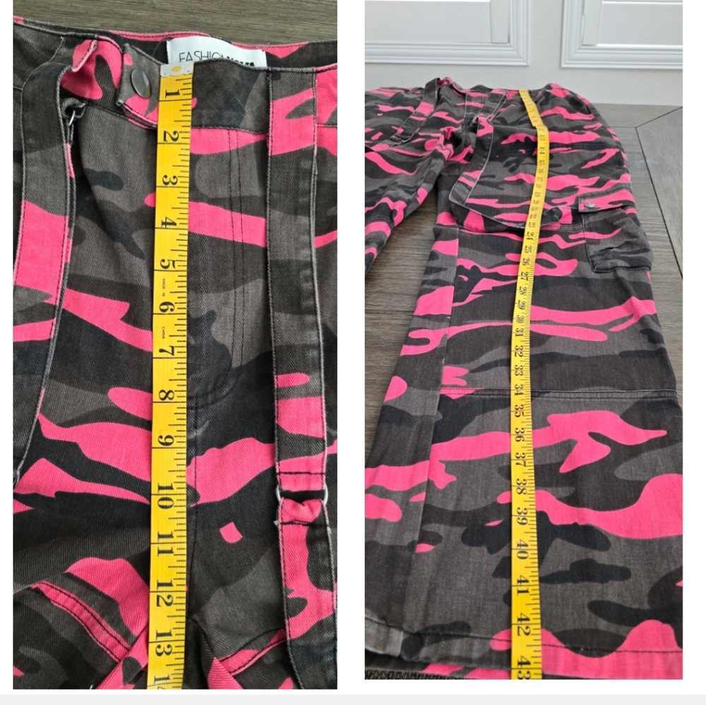 Fashion Nova Pink/Combo Cargo Pants Size L - Picture 7 of 10